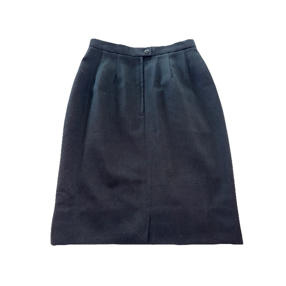 Vintage Black Wool Pencil‎ Skirt Size 2 Lined Back Slit Modern
